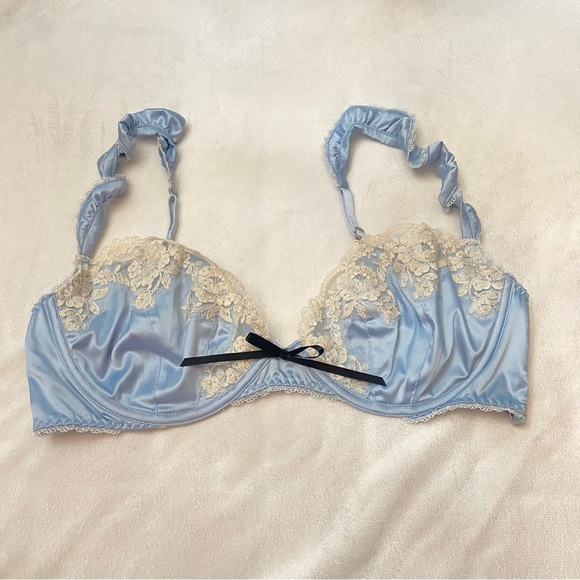 New! For Love And Lemons Blue Sweetheart Satin Lace Underwire Bra 1403 - Picture 3 of 10